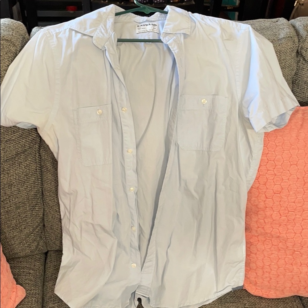 Express light blue shirt sleeve slim button shirt